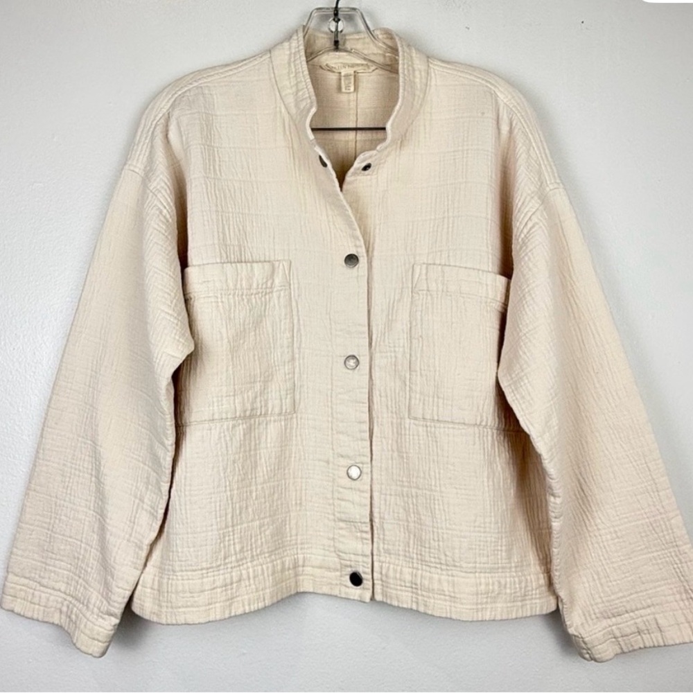 Eileen Fisher Jacket S/M Undyed ECRU Organic Cotton Mandarin Style